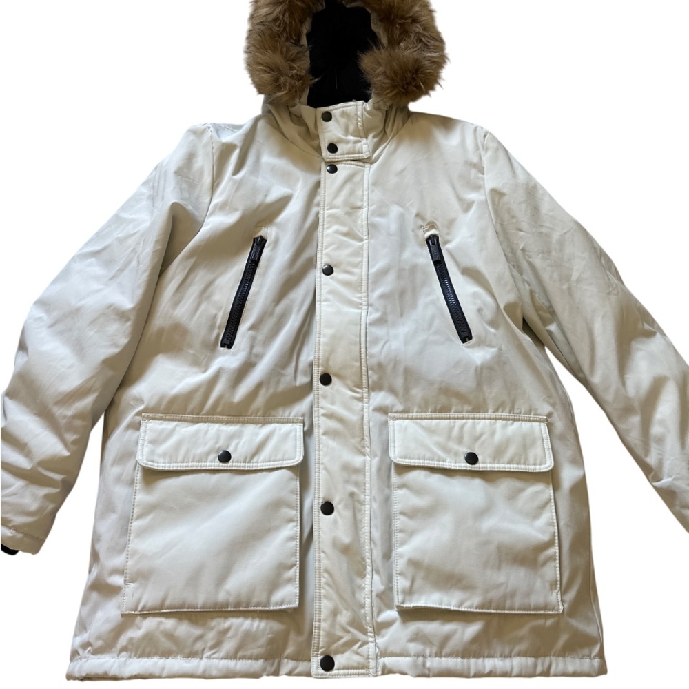 Men's White Winter Puffer Parka Snow Jacket Faux Fur Hood Outdoor Ultra Loft XL - Picture 4 of 12